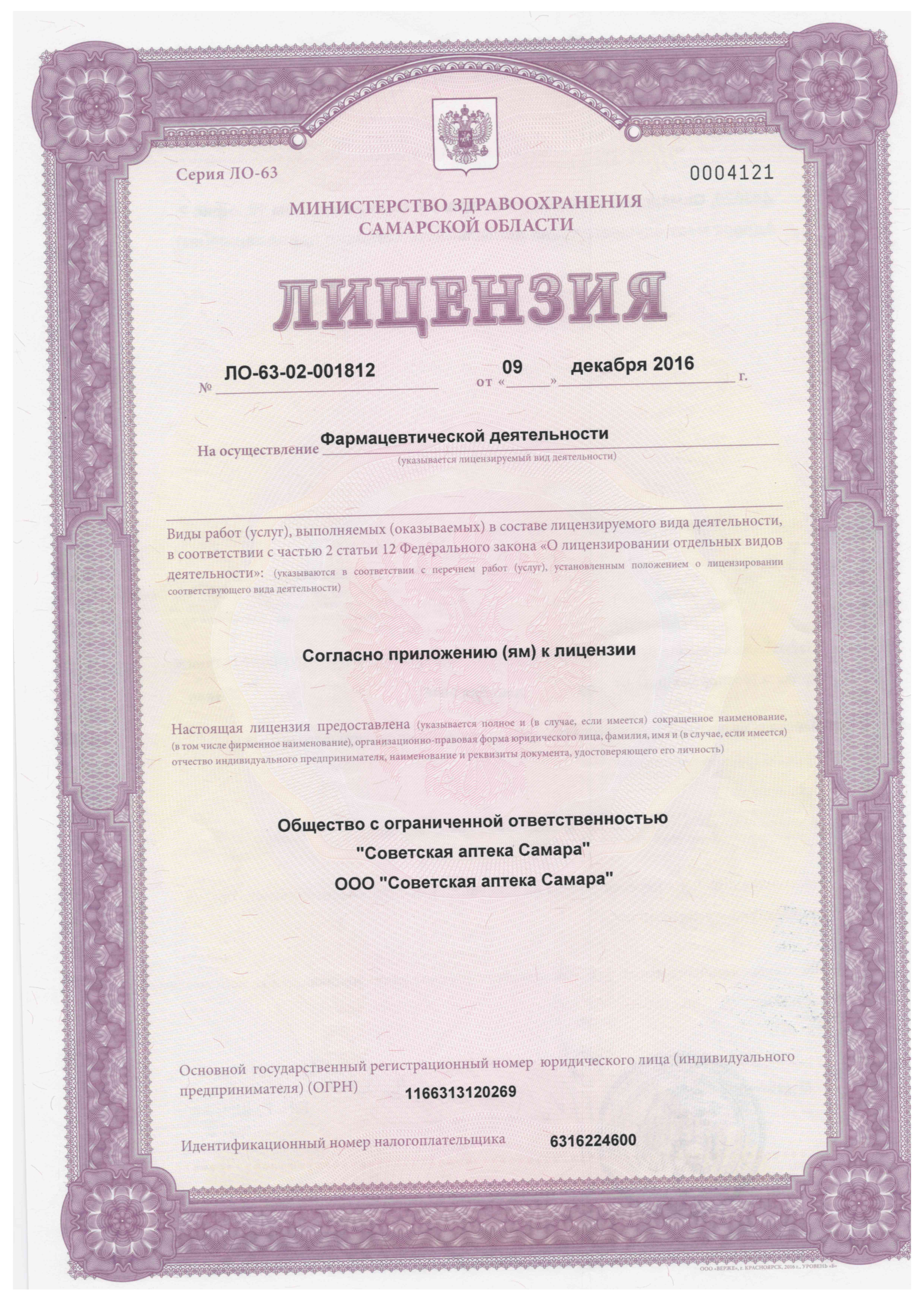 Фармацевтическая лицензия (стр. 1)