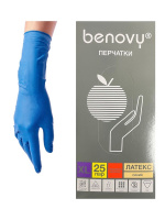 ПЕРЧАТКИ СМОТРОВЫЕ BENOVY ЛАТЕКС НЕСТЕРИЛЬНЫЕ НЕОПУДРЕННЫЕ ПОВЫШЕННОЙ ПРОЧНОСТИ XL N25 ПАР/СИНИЙ