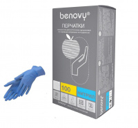 ПЕРЧАТКИ СМОТРОВЫЕ BENOVY НИТРИЛОВЫЕ НЕСТЕРИЛЬНЫЕ НЕОПУДРЕННЫЕ ТЕКСТУРИРОВАННЫЕ НА ПАЛЬЦАХ ХЛОРИРОВАННЫЕ L N10