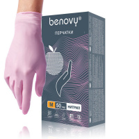 ПЕРЧАТКИ СМОТРОВЫЕ BENOVY НИТРИЛОВЫЕ НЕСТЕРИЛЬНЫЕ НЕОПУДРЕННЫЕ ТЕКСТУРИРОВАННЫЕ НА ПАЛЬЦАХ ХЛОРИРОВАННЫЕ M N50