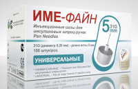 ИГЛЫ IME-FINE УНИВЕРСАЛЬНЫЕ ИНЪЕКЦИОННЫЕ ОДНОРАЗОВЫЕ ДЛЯ ИНСУЛИНОВЫХ ШПРИЦ-РУЧЕК 31G 0,26Х5ММ N100
