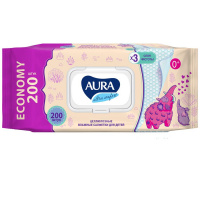 AURA ВЛАЖНЫЕ САЛФЕТКИ ДЛЯ ДЕТЕЙ BIG-PACK С КРЫШКОЙ 200ШТ /АКЦИЯ за 1 шт./