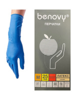 ПЕРЧАТКИ СМОТРОВЫЕ BENOVY ЛАТЕКС НЕСТЕРИЛЬНЫЕ НЕОПУДРЕННЫЕ ПОВЫШЕННОЙ ПРОЧНОСТИ M N25 ПАР/СИНИЙ