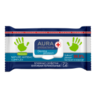 AURA ANTIBACTERIAL DERMA PROTECT ВЛАЖНЫЕ САЛФЕТКИ АНТИБАКТЕРИАЛЬНЫЕ РОМАШКА 72ШТ С КРЫШКОЙ КОЖНЫЙ АНТИСЕПТИК