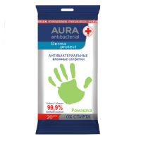 AURA ANTIBACTERIAL DERMA PROTECT САЛФЕТКИ ВЛАЖНЫЕ ОЧИЩАЮЩИЕ АНТИБАКТЕРИАЛЬНЫЕ РОМАШКА N20