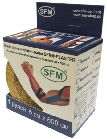 ЛЕНТА КИНЕЗИОЛОГИЧЕСКАЯ SFM-PLASTER НА ХЛОПКОВОЙ ОСНОВЕ В РУЛОНЕ 5Х500СМ N1/ОРАНЖЕВЫЙ/КИНЕЗИО ТЕЙП