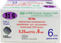 ИГЛЫ МЕД ИНЪЕКЦ ОДНОРАЗ Д/ИНСУЛИНОВЫХ ИНЖЕКТОРОВ (ПЕН РУЧЕК) 31G 0,25Х6ММ N100/SFM