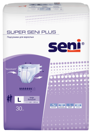 SENI SUPER PLUS ПОДГУЗНИКИ ДЛЯ ВЗРОСЛЫХ РАЗМЕР LARGE ОБХВАТ ТАЛИИ 100-150 N30