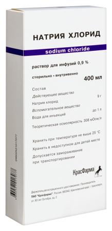 НАТРИЯ ХЛОРИД 0,9% 400МЛ N1 КОНТЕЙНЕР Р-Р Д/ИНФ /КРАСФАРМА