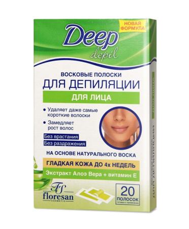 FLORESAN DEEP DEPIL ВОСКОВЫЕ ПОЛОСКИ ДЛЯ ДЕПИЛЯЦИИ ЛИЦА С АЛОЭ ВЕРА N20