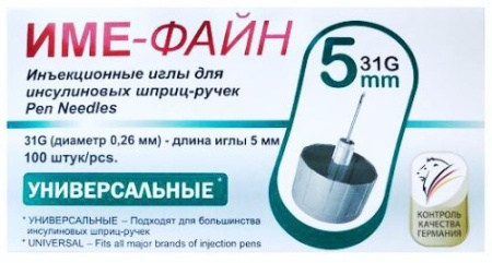 ИГЛЫ IME-FINE УНИВЕРСАЛЬНЫЕ ИНЪЕКЦИОННЫЕ ОДНОРАЗОВЫЕ ДЛЯ ИНСУЛИНОВЫХ ШПРИЦ-РУЧЕК 31G 0,26Х5ММ N100