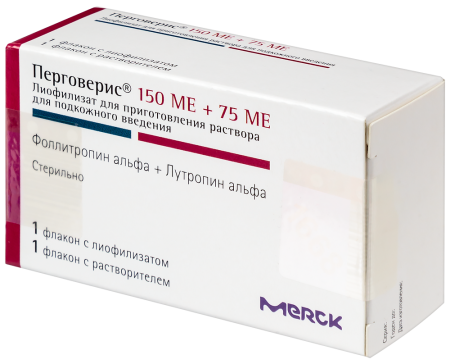 ПЕРГОВЕРИС 150МЕ+75МЕ N1ФЛАК ЛИОФ Д/Р-РА+Р-ЛЬ N1 Д/ПОДКОЖ