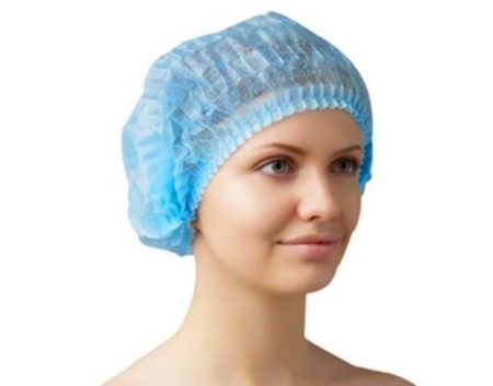 ШАПОЧКА БЕРЕТ НЕСТЕРИЛЬНАЯ МОДЕЛЬ ПЛИССЕ СПАНБОНД 18ГР/М2 РАЗМЕР 54-66/ДЛИНА 53 /ГОЛУБАЯ N25
