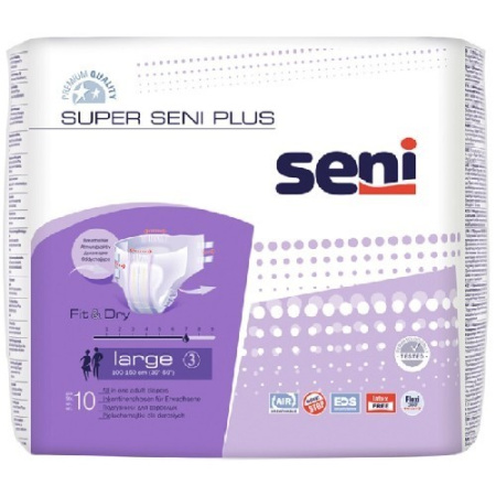 SENI SUPER PLUS ПОДГУЗНИКИ ДЛЯ ВЗРОСЛЫХ РАЗМЕР LARGE ОБХВАТ ТАЛИИ 100-150 N10