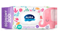 AURA ВЛАЖНЫЕ САЛФЕТКИ ДЛЯ ДЕТЕЙ BIG-PACK С КРЫШКОЙ 200ШТ /АКЦИЯ за 1 шт./
