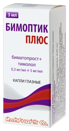Бимоптик Плюс капли глаз 0,3 мг/мл +5 мг/мл фл 3 мл х1