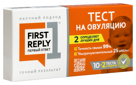 ТЕСТ ПОЛОСКА ДЛЯ ОПРЕДЕЛЕНИЯ ВРЕМЕНИ ОВУЛЯЦИИ FIRST REPLY ПЕРВЫЙ ОТВЕТ N10+2 ТЕСТА В ПОДАРОК