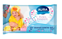 AURA ВЛАЖНЫЕ САЛФЕТКИ ДЛЯ ДЕТЕЙ 15ШТ