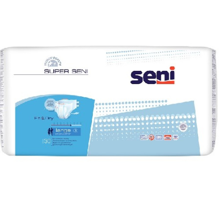 SENI SUPER ПОДГУЗНИКИ ДЛЯ ВЗРОСЛЫХ РАЗМЕР LARGE ОБХВАТ ТАЛИИ 100-150 N30