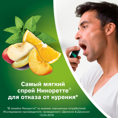 Никоретте спрей д/слиз.об.рта. доз. 1мг/д. 13,2мл фрукт-мят фл. №2