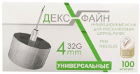 ИГЛЫ DEXFINE УНИВЕРСАЛЬНЫЕ ИНЪЕКЦИОННЫЕ ОДНОРАЗОВЫЕ ДЛЯ ИНСУЛИНОВЫХ ШПРИЦ-РУЧЕК 32G 0,23Х4ММ N100