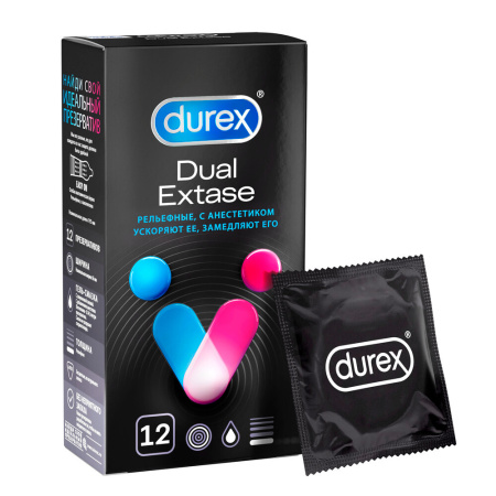 Дюрекс Презервативы Dual Extase рельеф. с анастетиком х12