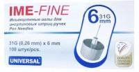 ИГЛЫ IME-FINE УНИВЕРСАЛЬНЫЕ ИНЪЕКЦИОННЫЕ ОДНОРАЗОВЫЕ ДЛЯ ИНСУЛИНОВЫХ ШПРИЦ-РУЧЕК 31G 0,26Х6ММ N100