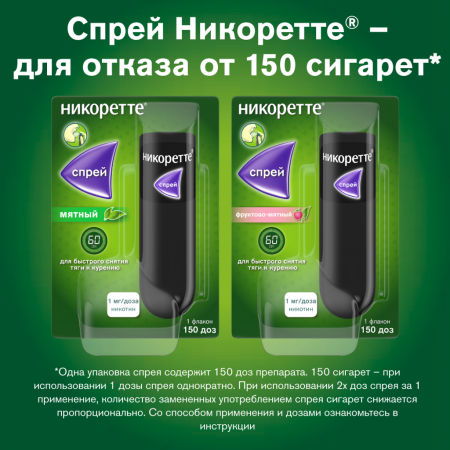 Никоретте спрей д/слиз.об.рта. доз. 1мг/д. 13,2мл фрукт-мят фл. №2