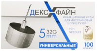 ИГЛЫ DEXFINE УНИВЕРСАЛЬНЫЕ ИНЪЕКЦИОННЫЕ ОДНОРАЗОВЫЕ ДЛЯ ИНСУЛИНОВЫХ ШПРИЦ-РУЧЕК 32G 0,23Х5ММ N100