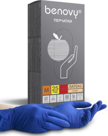 ПЕРЧАТКИ СМОТРОВЫЕ BENOVY ЛАТЕКС НЕСТЕРИЛЬНЫЕ НЕОПУДРЕННЫЕ ПОВЫШЕННОЙ ПРОЧНОСТИ M N25 ПАР/СИНИЙ