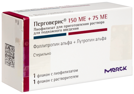 ПЕРГОВЕРИС 150МЕ+75МЕ N1ФЛАК ЛИОФ Д/Р-РА+Р-ЛЬ N1 Д/ПОДКОЖ